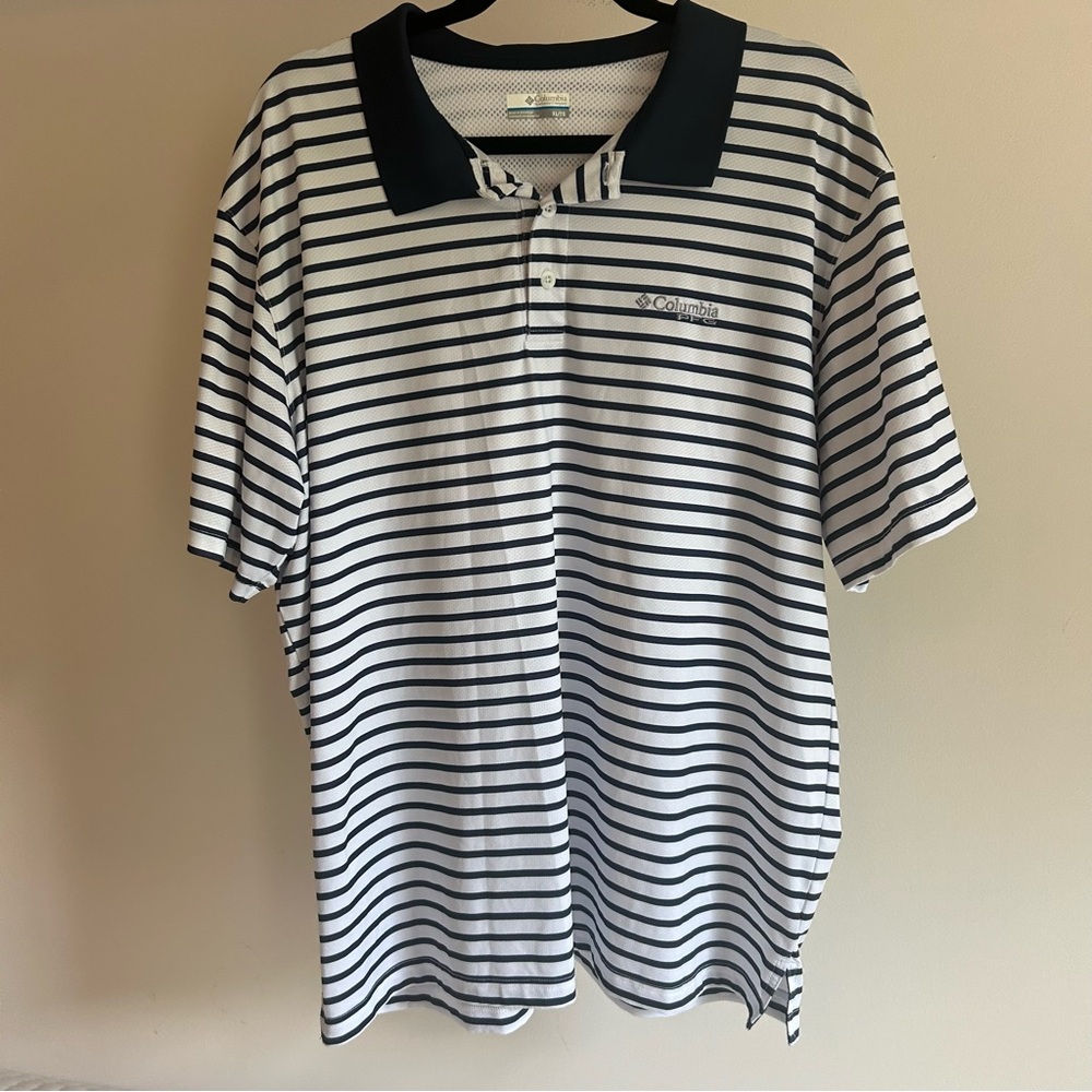 Columbia men’s super skiff cast polo navy and white striped;‎ size: XL